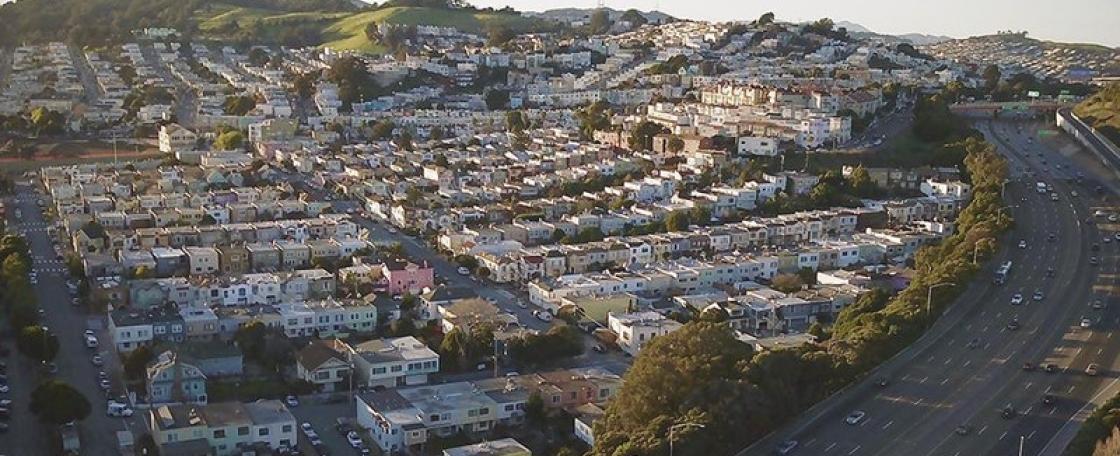 Ariel view of homes on a hillside 