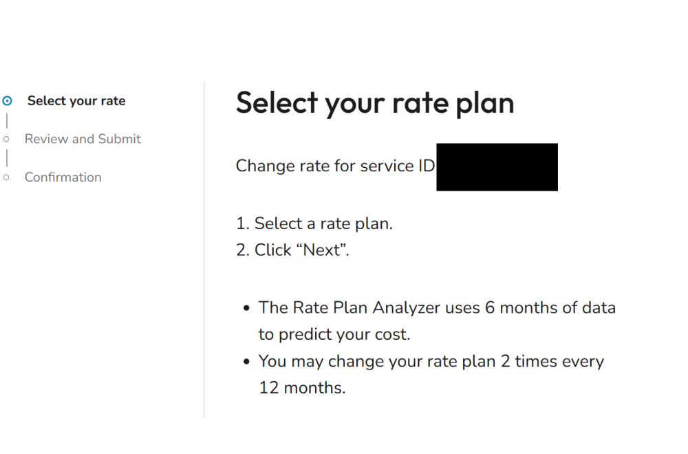 select rate plan pge